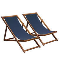 LIEGESTUHL 2-tlg., Dunkelblau - Blau, Holz (60/87/113cm) - Oviala