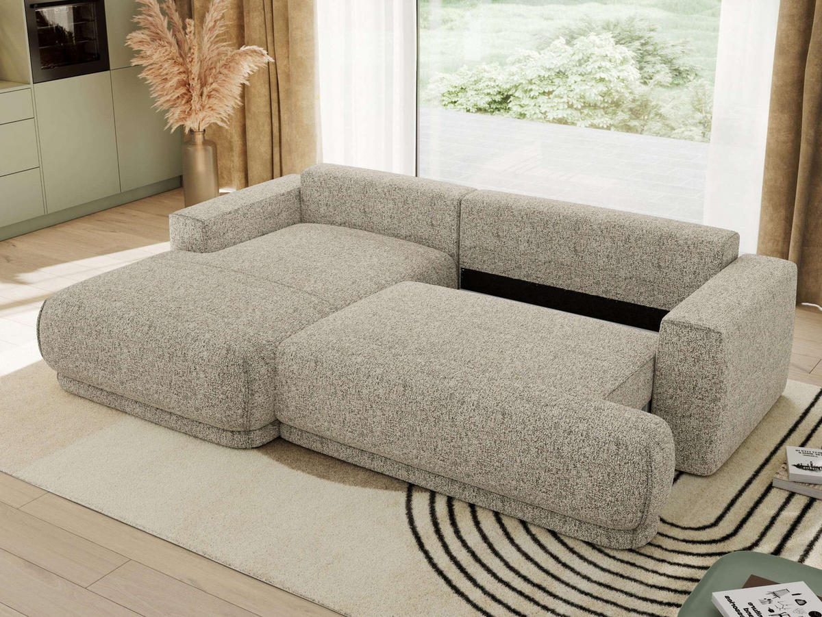ECKSCHLAFSOFA RINA L Beige Strukture - links - Beige/Schwarz, Kunststoff/Textil (267/170cm) - MKS