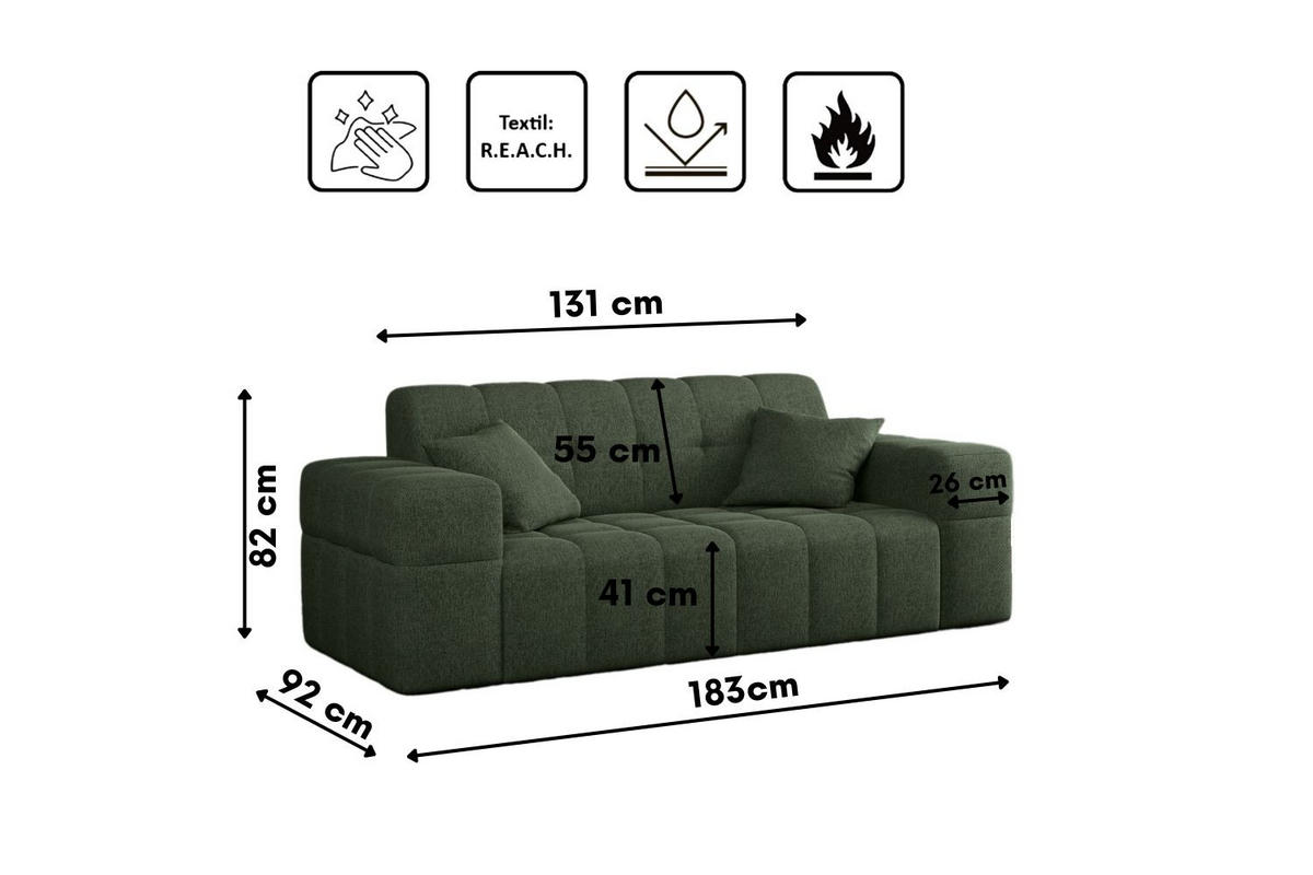 SOFA 2-sitzer Couch serie NIMES Stoff Verita Dunkelgrün - Grün, Holz (183/82/92cm) - Kaiser Möbel
