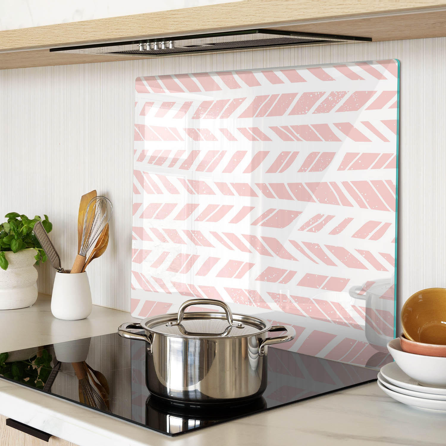 GLASPLATTE 60x52 cm Fischgrätenmuster - Pink, Glas (60/0.4/52cm) - TULUP