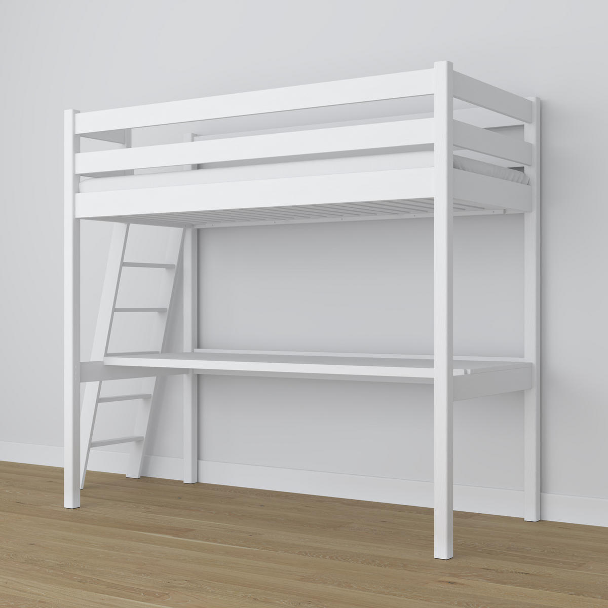 HOCHBETT N02 mit Schreibtisch Weiß 80/180 - Weiß, Naturmaterialien/Holz (80/180cm) - N-Wood