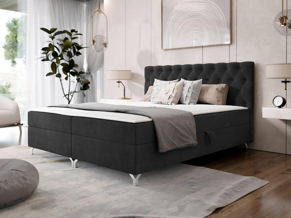 BOXBETT Chester 2 - Silberfarben/Schwarz, Holz/Textil (140/200cm) - MIRJAN24