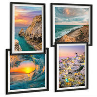 BILDER SET 4er Set - 50x50 cm & 40x60 cm Schwarzer Rahmen - Meereswellen, weiße Häuser, Santorini - Schwarz, Kunststoff (50/50cm) - TULUP