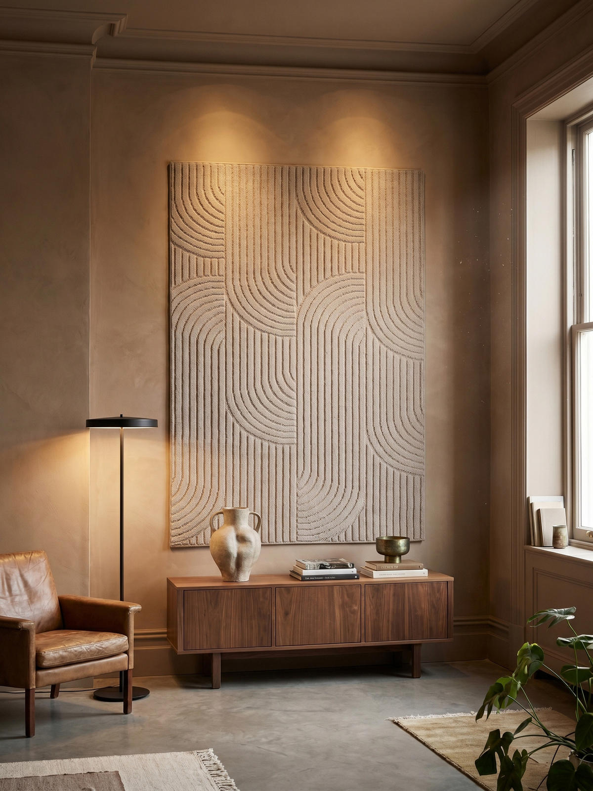 TEPPICH Flachgewebe LANGAU in Beige, mit geometrischen Bögen, 140 x 200 cm - Beige, Textil (140/200cm) - KADIMA DESIGN