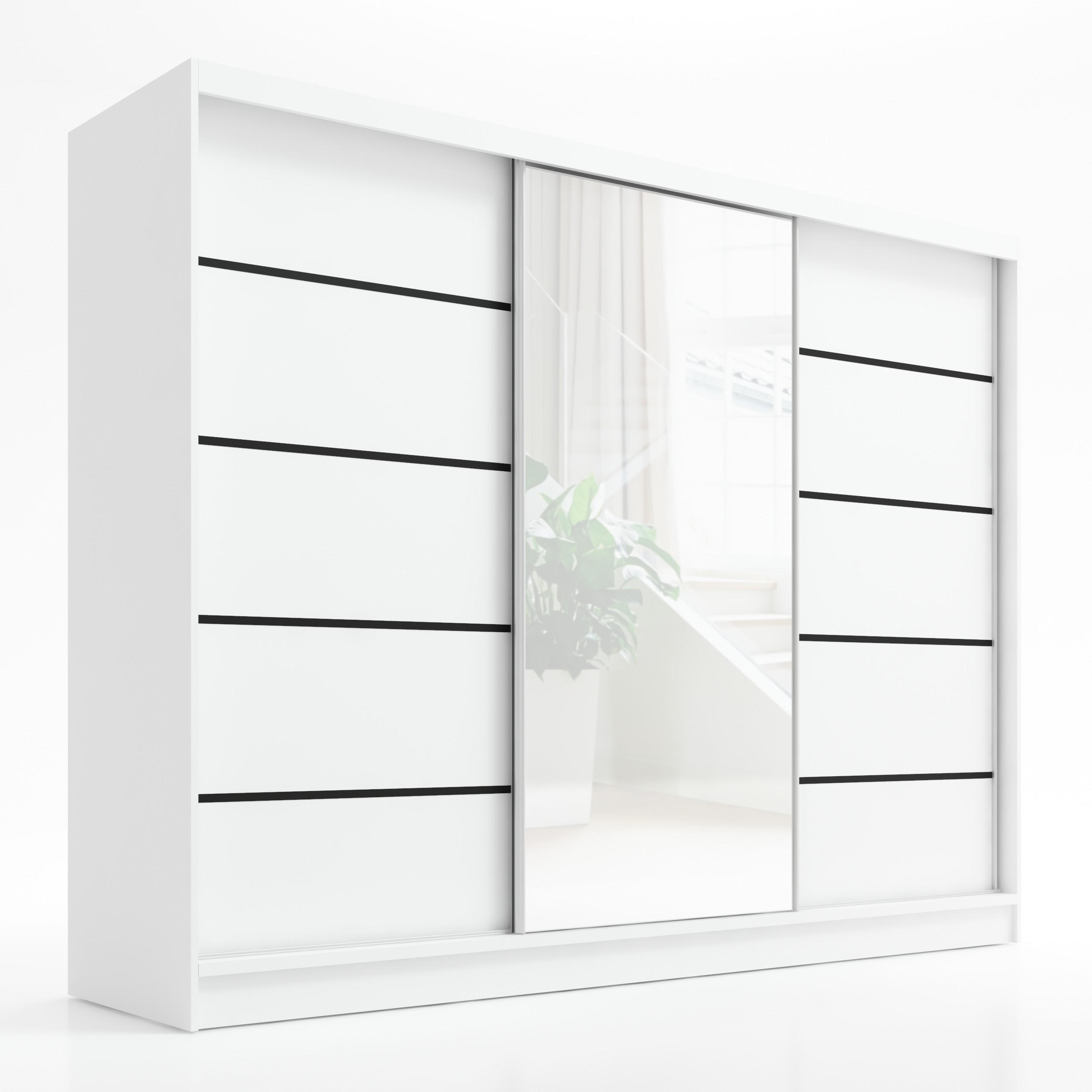 A&J MöbelLand Schwebetürenschrank Weiß 200x215x60 cm