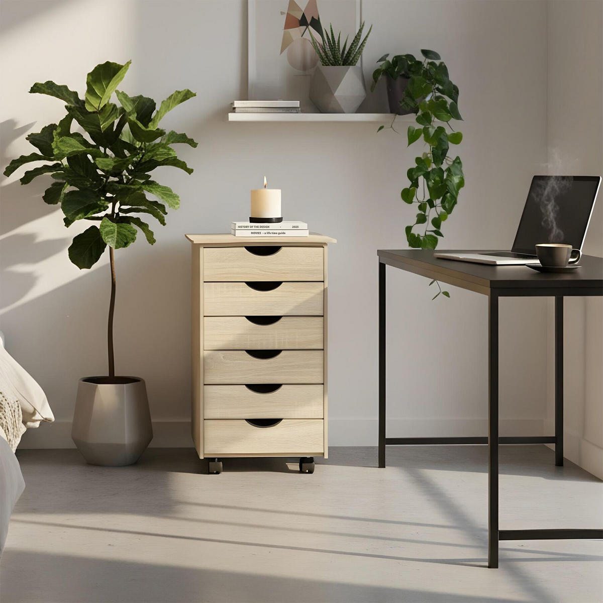 ROLLCONTAINER ,einfache Montage, 36 x 40 x 65 cm,Holz hell, Eiche Sonoma - Eiche Artisan, Holz (40/65/36cm) - tectake