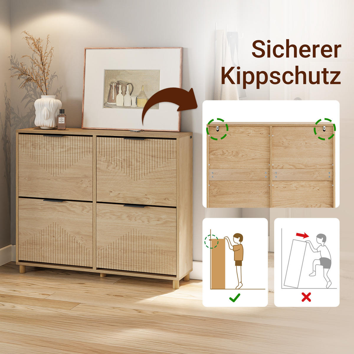 SCHUHSCHRANK schmal, 100x24x83cm - Eichefarben, Holzwerkstoff (100/83/24cm) - SoBuy