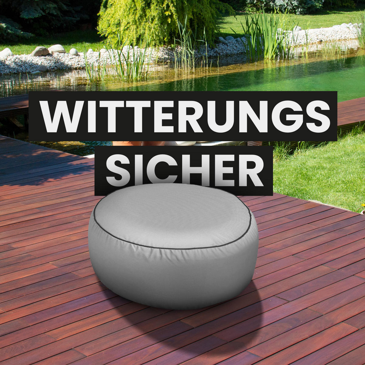SITZPOUF ( Hellgrau ) - Indoor/Outdoor Sitzkissen Ø54 cm x 26 cm - wasserabweisender ( Lotusblüteneffekt ) Bezug, aufblasbares Innenkissen - Hellgrau, Textil (54/26/54cm) - Arsvita