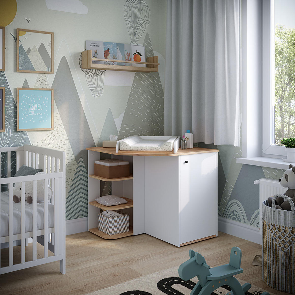 KOMODOVÝ PŘEBALOVACÍ STŮL Kristian Bílý/zlatý dub - bílá, kompozitní dřevo (85/77.3/85cm) - Vicco