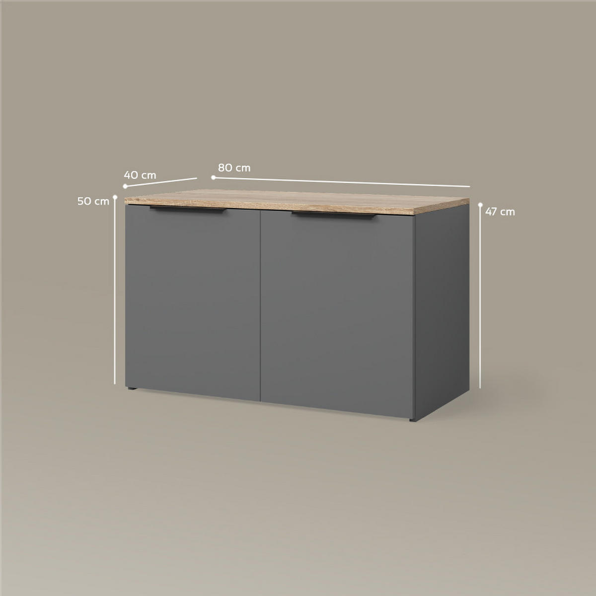 KOMMODE Piave Anthrazit mit 2 Türen - Anthrazit, Holzwerkstoff (80/50/40cm) - Livinity®