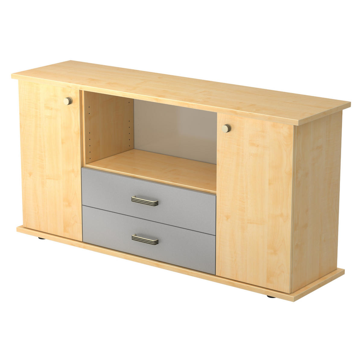 SIDEBOARD mit 2 Schübe & 2 Türen 44,8/166,1/84 cm in Ahornfarben Knauf/Streifengriff - Ahornfarben, Holzwerkstoff (166.1/84/44.8cm) - bümö