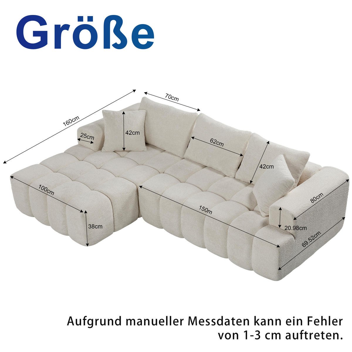 ECKSOFA L-Form 3-Sitzer in Weiß aus Samt mit linker Chaiselongue - Weiß, Textil (250/160cm) - CHICFURN