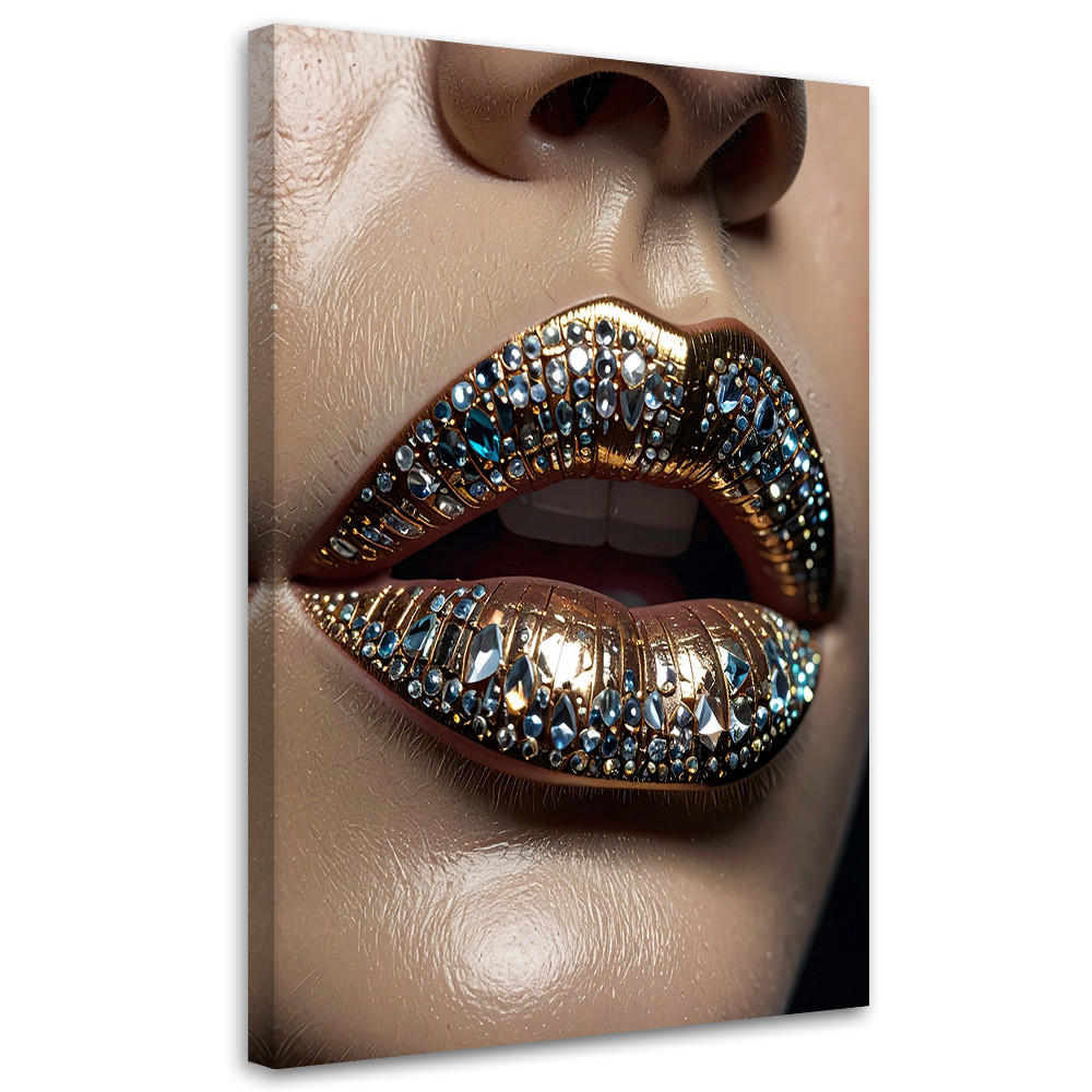 WANDBILD, Lippen die mit buntem Glitzer im glamourösen Stil bedeckt sind - Beige, Textil (80/120cm) - Feeby