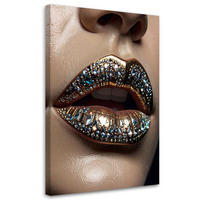 WANDBILD, Lippen die mit buntem Glitzer im glamourösen Stil bedeckt sind - Beige, Textil (80/120cm) - Feeby