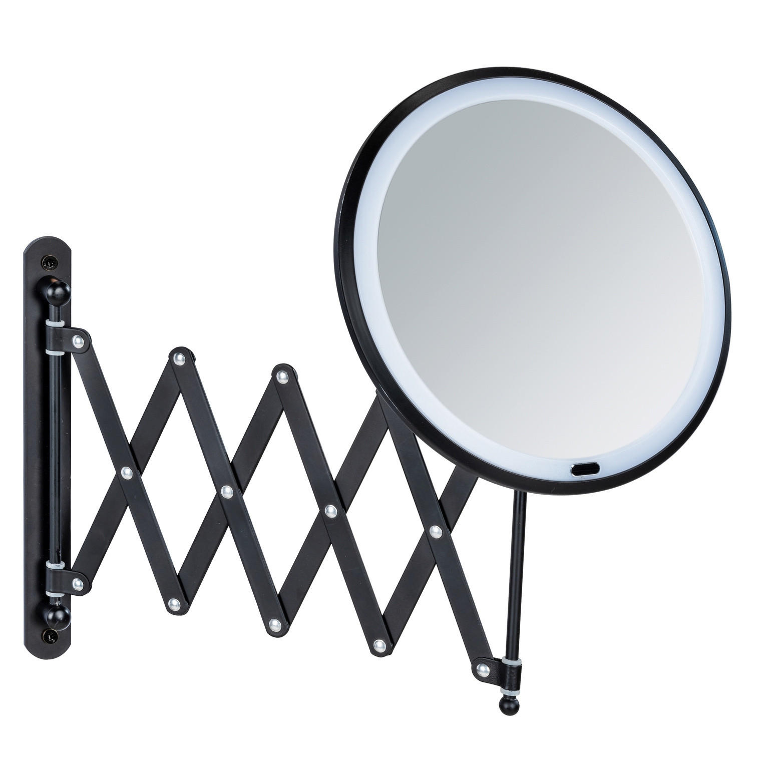 TELESKOP-KOSMETIKSPIEGEL mit LED-Beleuchtung 55/20/34 cm - Schwarz, Glas (20/34/55cm) - Wenko