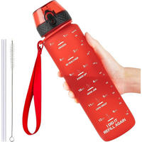 TRINKFLASCHE 1000 ml Rot BPA-frei Tritan Auslaufsicher mit Trageriemen - Rot, Kunststoff (8.4/8.4cm)