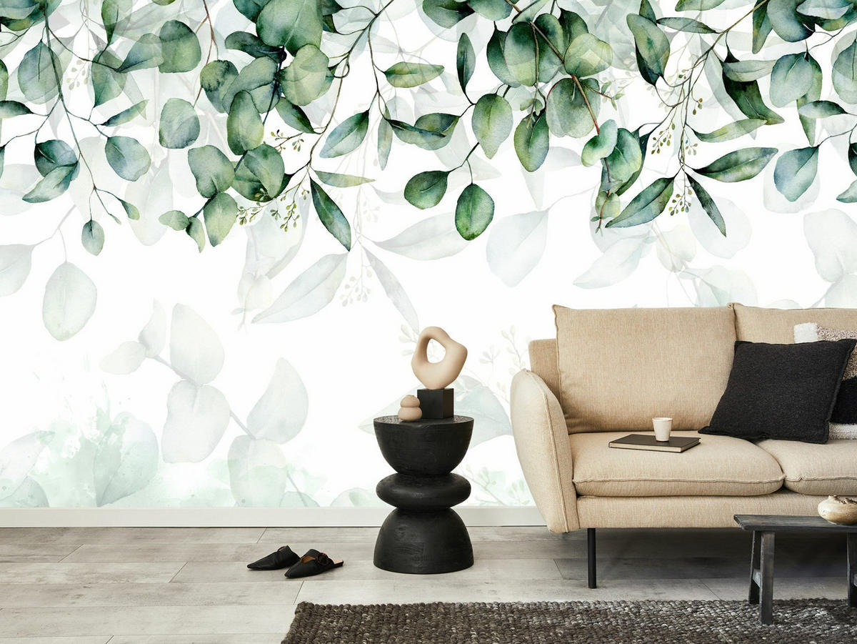 FOTOTAPETE Blätter Pflanzen Natur Für Wohnzimmer 520x318cm - Weiß/Grün, Papier (520/318cm) - Muralo
