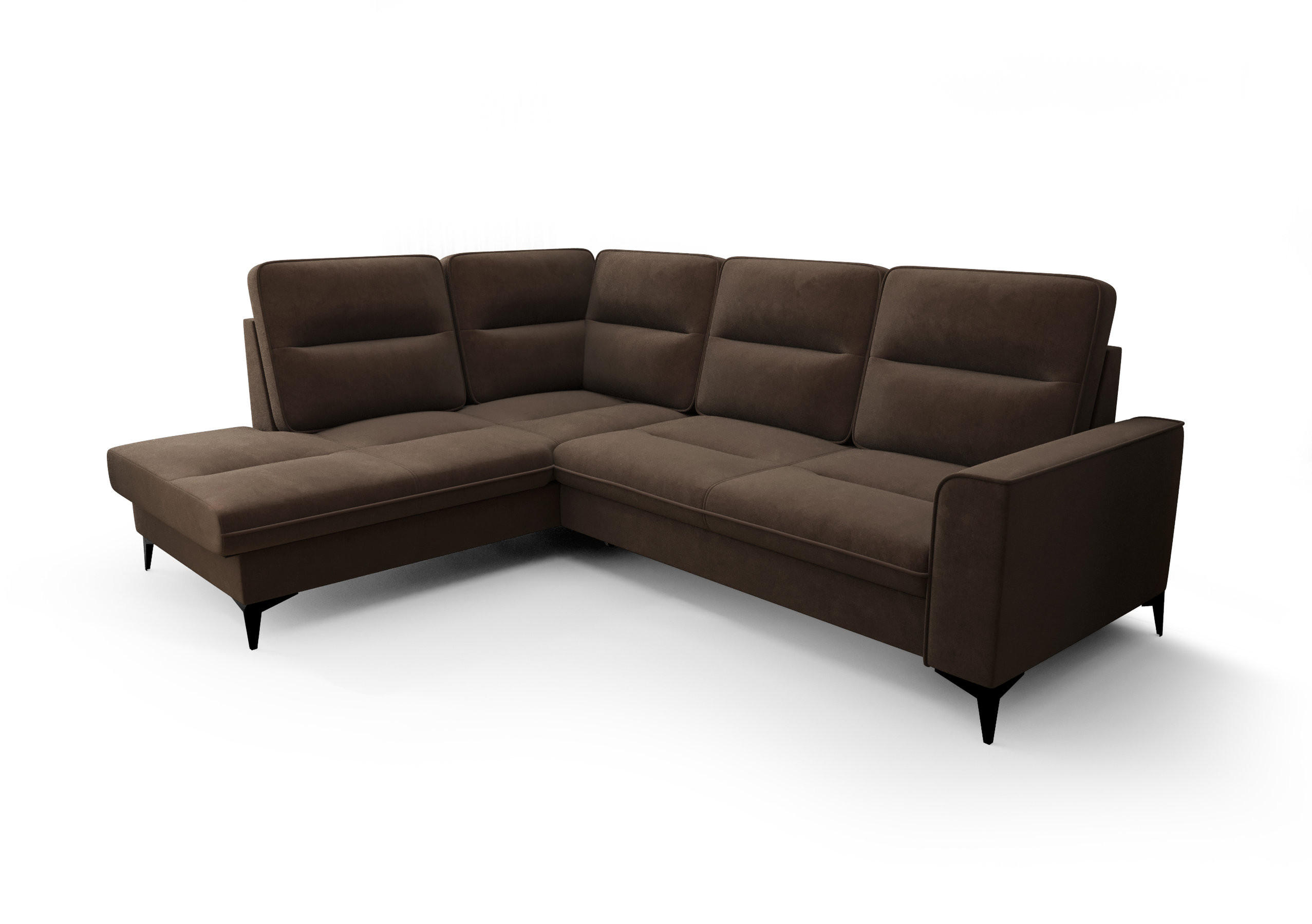 ECKSOFA KONGO RBN14, Eckcouch in L-Form mit Schlaffunktion, Farbe: Dunkelbraun, Velourstoff, Ottomane Links - Dunkelbraun, Textil (260/200cm) - O-Sofa