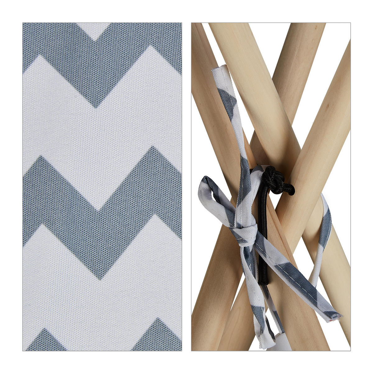 TIPIZELT - Grau, Holz/Textil (120/120cm) - Relaxdays