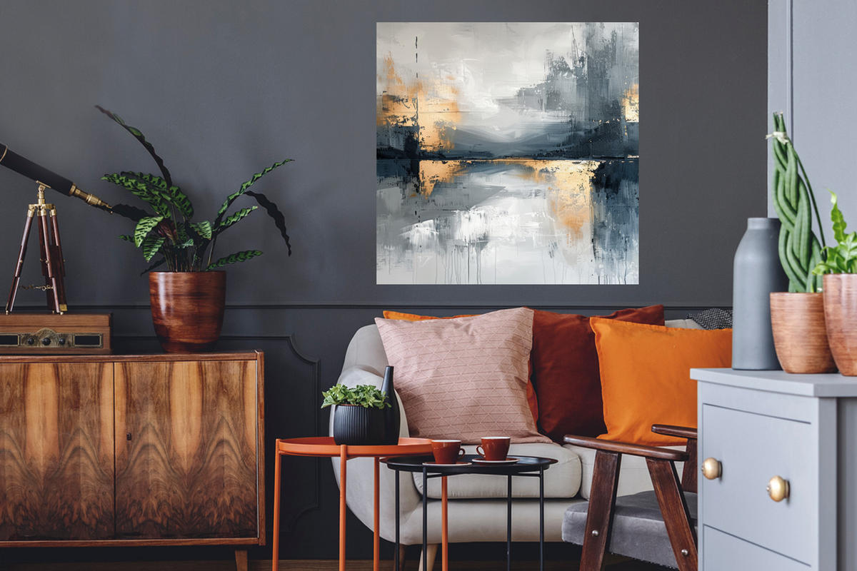 WANDTATTOO Kunst - Grau - Gold - Abstrakt 50x50 cm - Dunkelgrau, Kunststoff (50/50/0.1cm) - MuchoWow