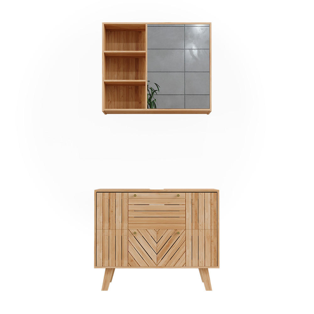 BADMÖBEL-SET Lucie Bambus 2 Teile - Grün, Holzwerkstoff (80/65/36cm) - Vicco