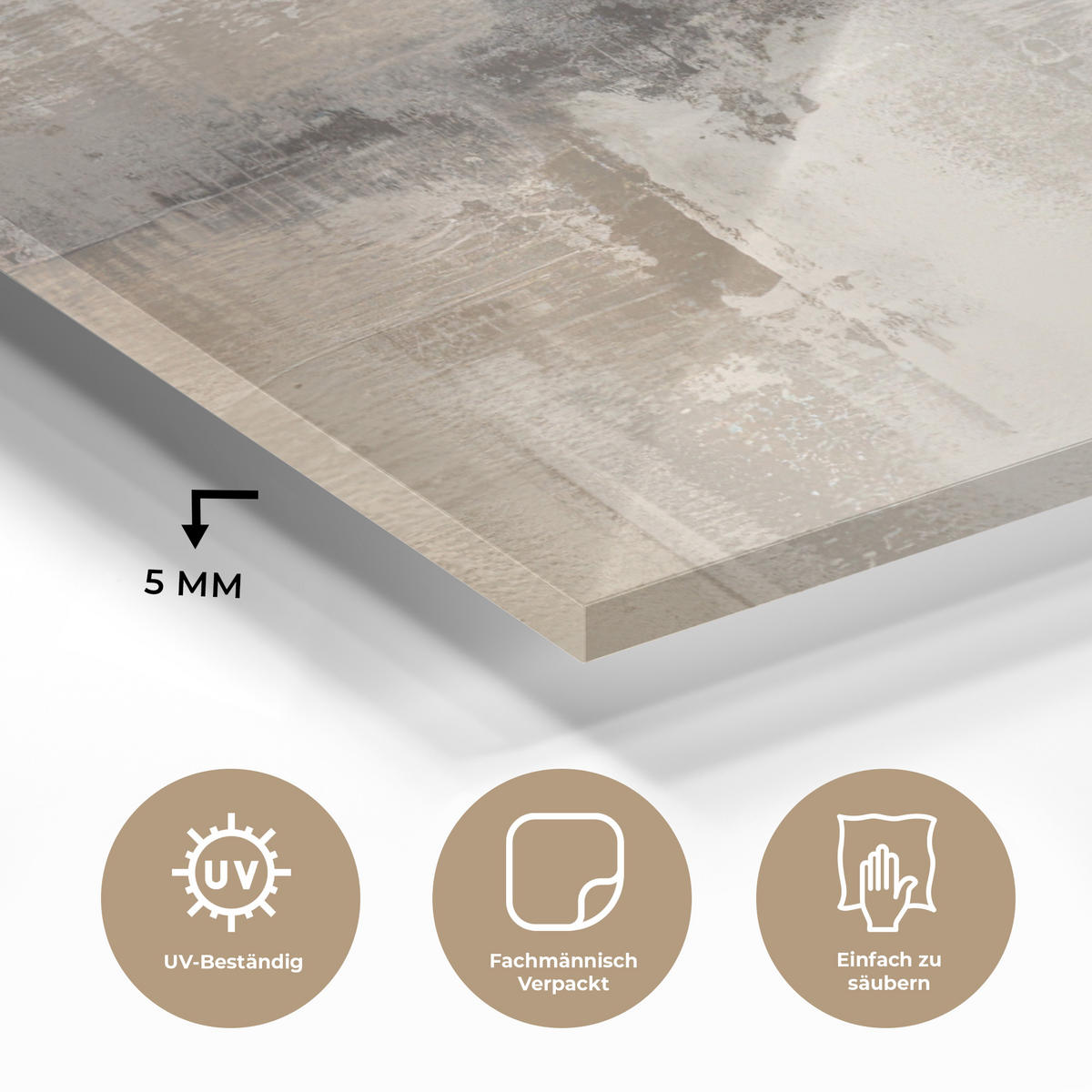 ACRYLGLASBILD Moderne Kunst - Abstrakt - Beige 120x60 cm - Beige, Glas (120/60cm) - MuchoWow