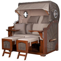 STRANDKORB Komplettset: Ammersee Grande XL Mahagoni Bullauge - PE grau - Modell 510 - Beige/Braun, Holz/Kunststoff (142/165/95cm) - bene living