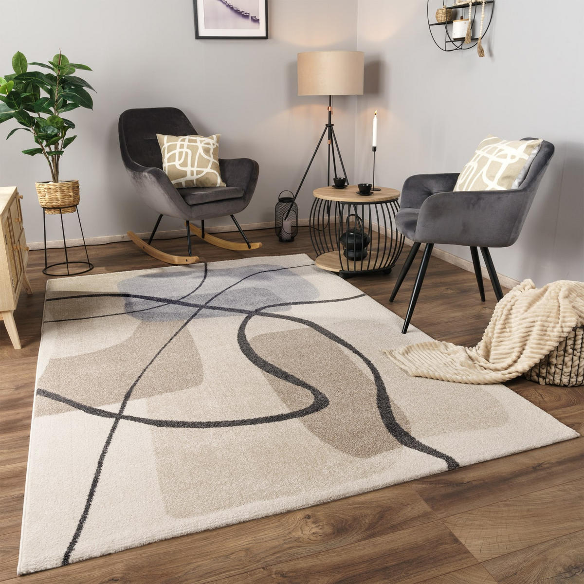 KURZFLORTEPPICH, abstrakt, aus Polypropylen, Creme, 240 x 340 cm - Beige, Textil (340/240cm) - KADIMA DESIGN