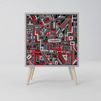 SIDEBOARD BROKEN LINES, Grau, 57,5x42x77,5 cm, Schräge Buchenholzfüße - Buchefarben/Multicolor, Holzwerkstoff/Buchenholz (57.5/77.5/42cm) - SpaceRebels