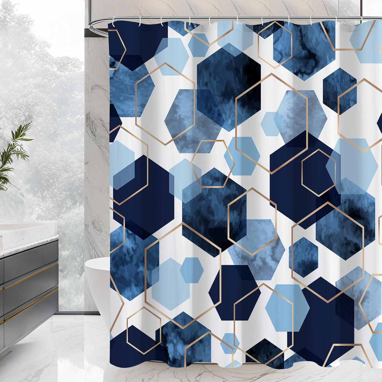 DUSCHVORHANG Blau geometrisch Set wasserdicht schimmelresistent Dekoration modern fürs Badezimmer - Multicolor, Textil (90/180cm) - MCBOSON