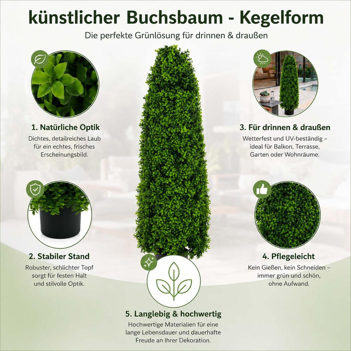 KÜNSTLICHER BUCHSBAUM Grün - Grün, Kunststoff (120cm) - MCW