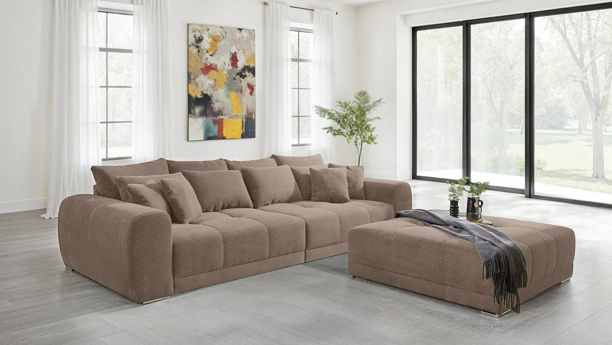 BIG-SOFA Federkern B306/T134/H86 cm, Liegefläche 120x240 cm, Cord Braun Taupe / 15174 - Chromfarben/Braun, Textil/Metall (306/86/134cm) - luma-home