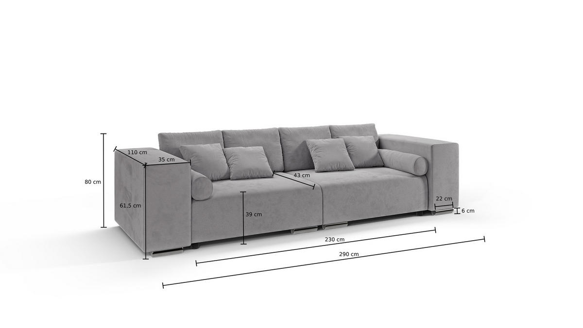 BIGSOFA Kami Microfaser Grau - Schwarz/Grau, Kunststoff/Textil (290/80/110cm) - S-Style Möbel