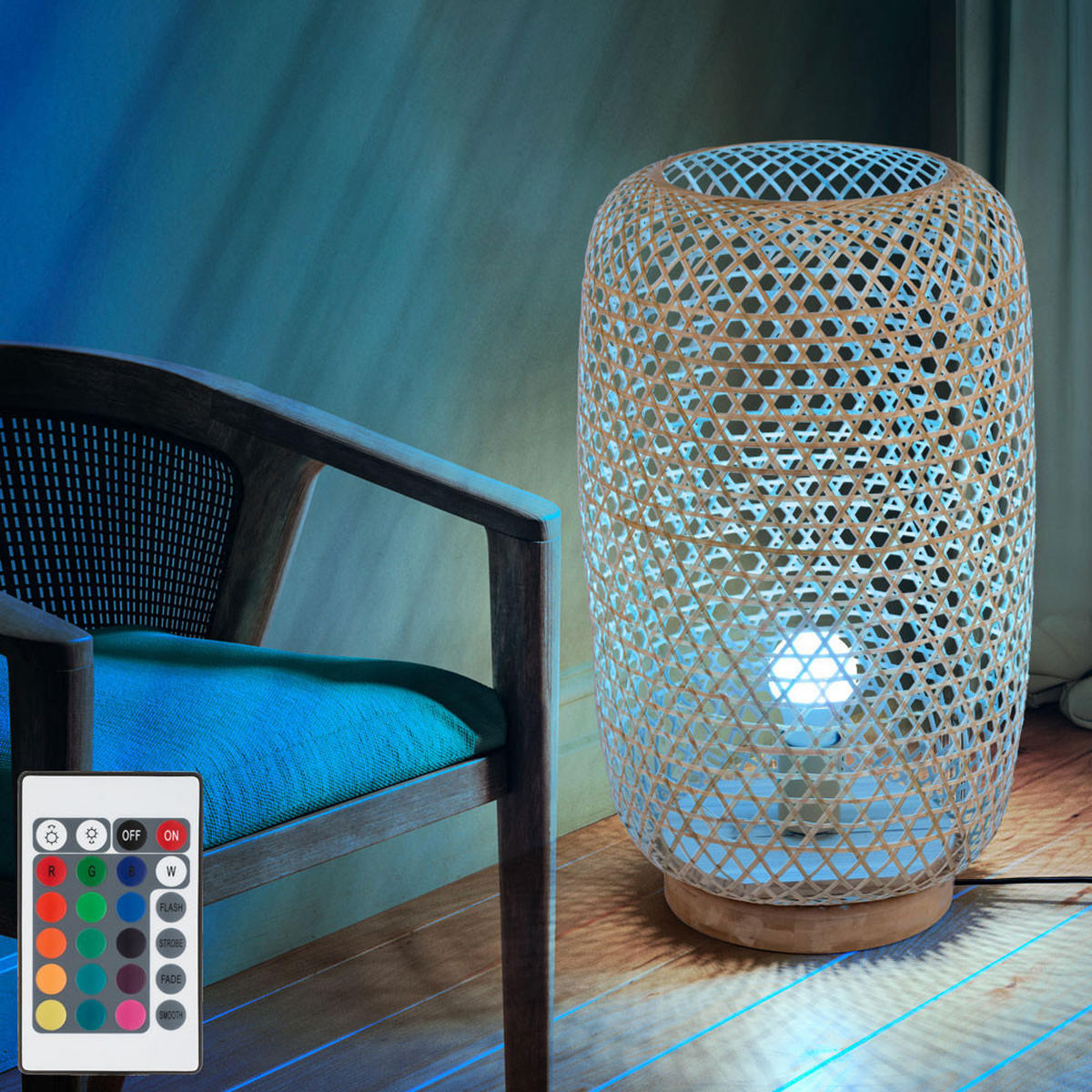 LED STEHLEUCHTE Bambus Geflecht Braun - Braun, Holz (31/31/55cm)