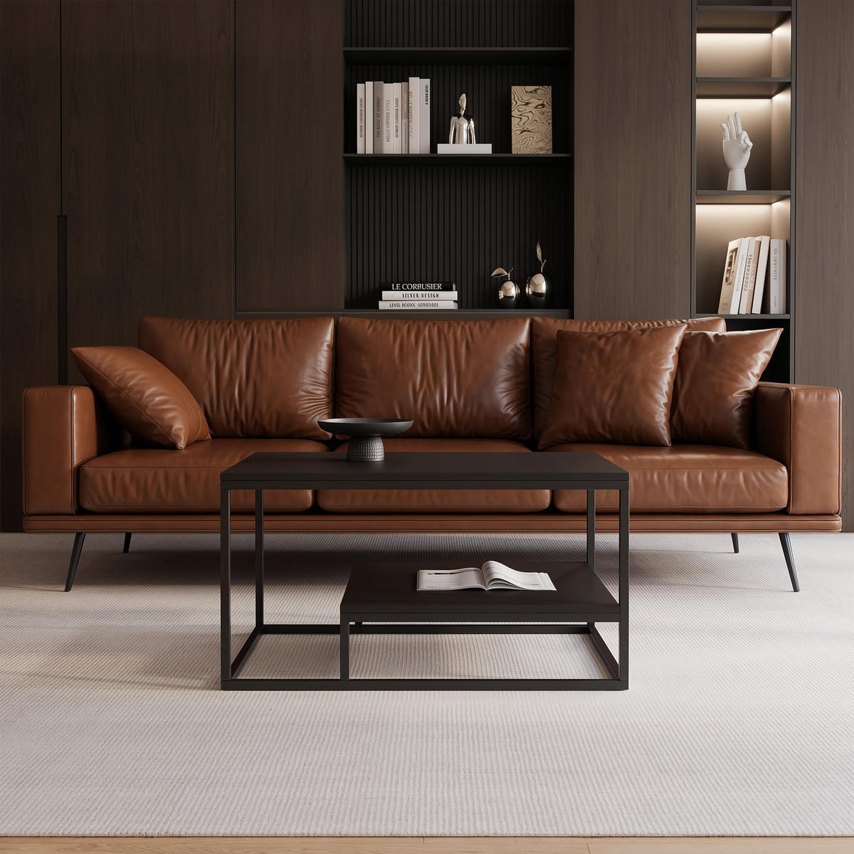 COUCHTISCH LETO 90/68/48 cm, rechteckig, Schwarz - Schwarz, Holzwerkstoff/Metall (68/90/48cm) - Idohome