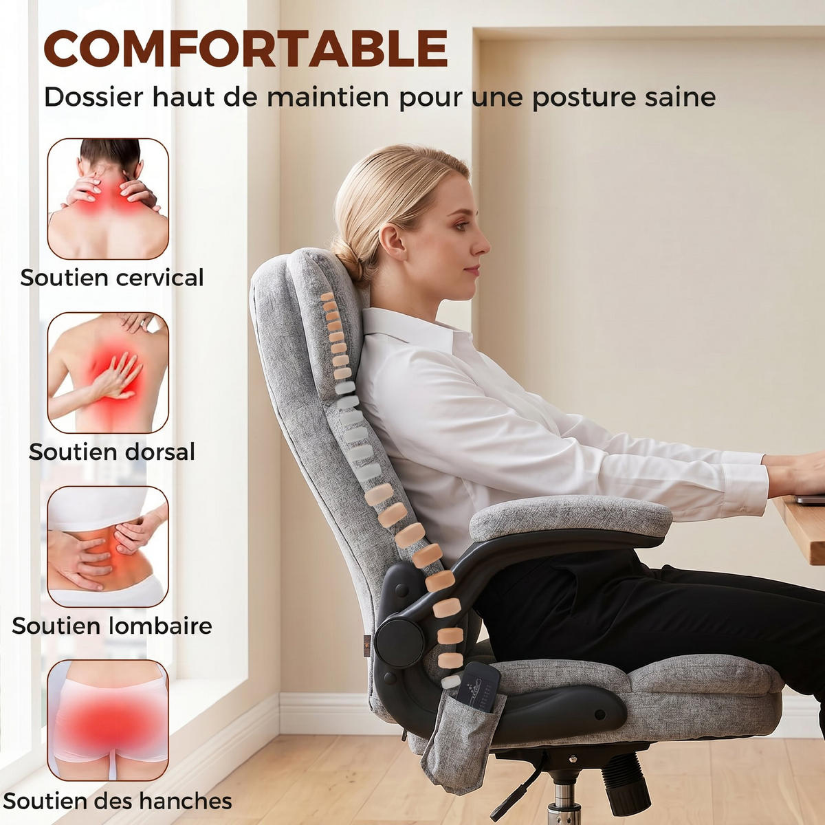 BÜROSTUHL Grau, Massagefunktion, Heizfunktion, 70/65/119 cm - Grau, Metall (71/112/66cm) - PANGIVO