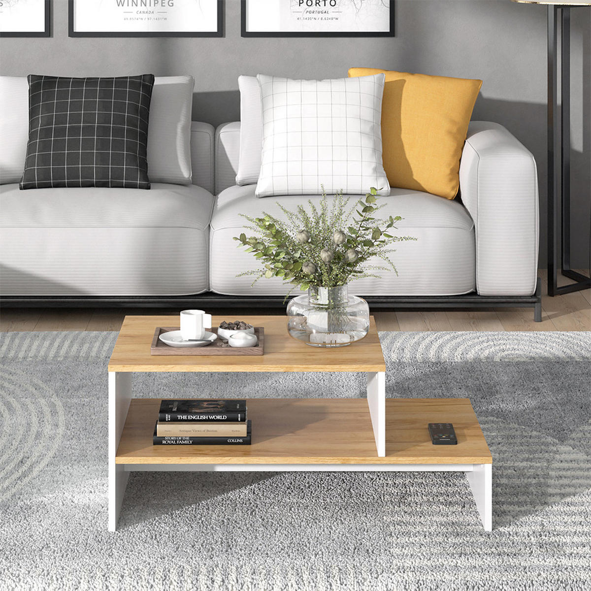 COUCHTISCH Amely Goldkraft Eiche/Weiß 90 x 55 cm mit Regal - Honigeiche/Weiß, Holzwerkstoff (55/90/40cm) - Vicco