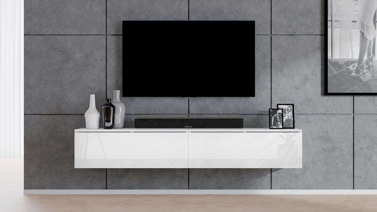 LOWBOARD Loriano 2x100 Weiß Matt, Hochglanz 200/34/32 cm – TV Schrank - Weiß, Holzwerkstoff/Kunststoff (200/34/32cm) - AX Living