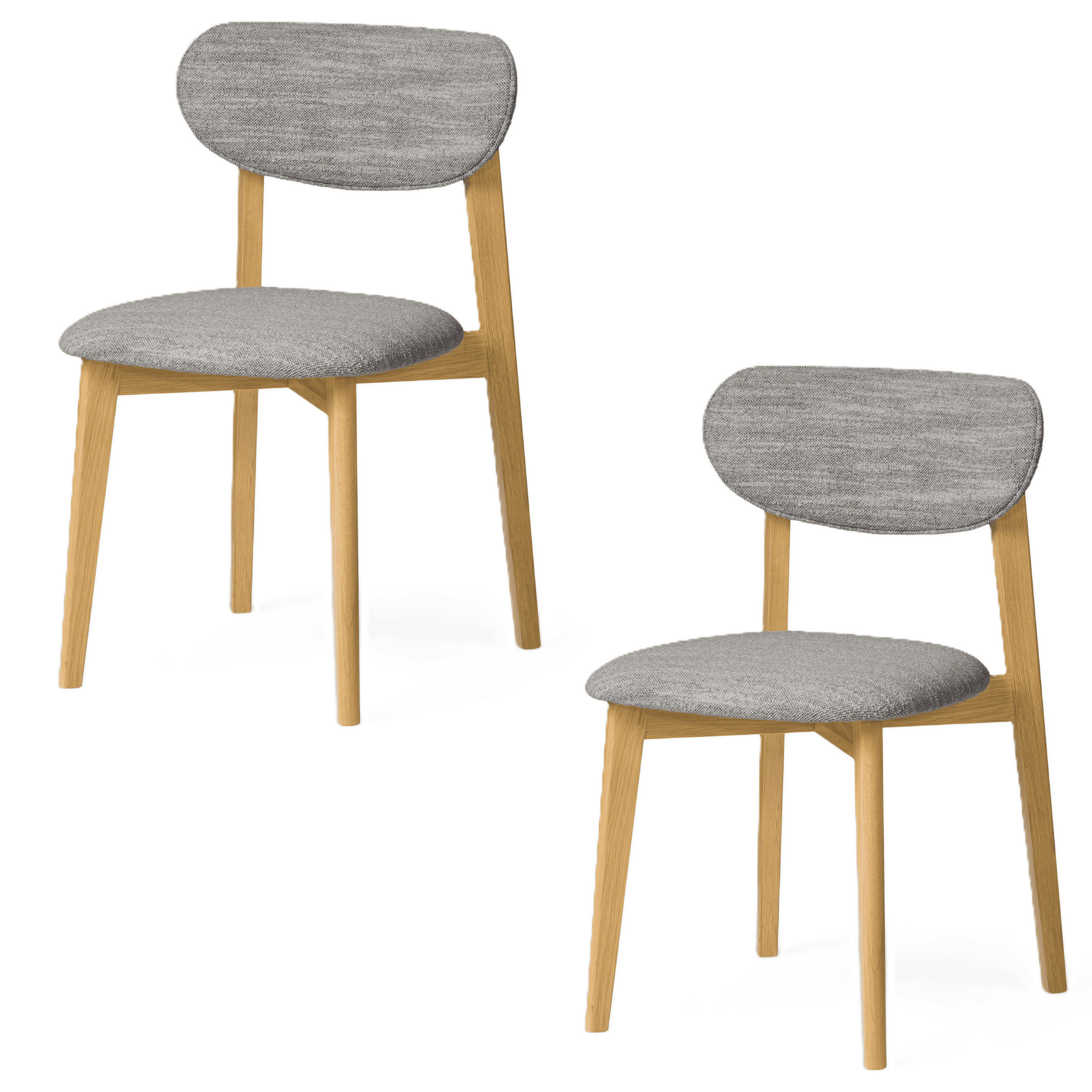 ESSZIMMERSTUHL Theo 2er Set, Natur Eiche + grauer Stoff - Grau, Holz (48.5/79/53.2cm) - WOODEK