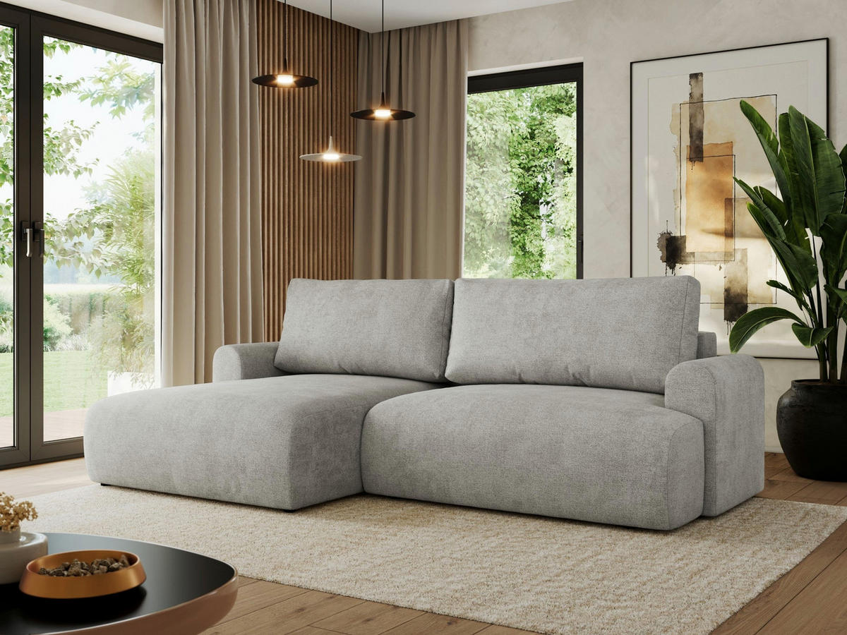 ECKSCHLAFSOFA TONO L Hellgrau Struktur - links - Hellgrau/Schwarz, Kunststoff/Textil (260/150cm) - MKS