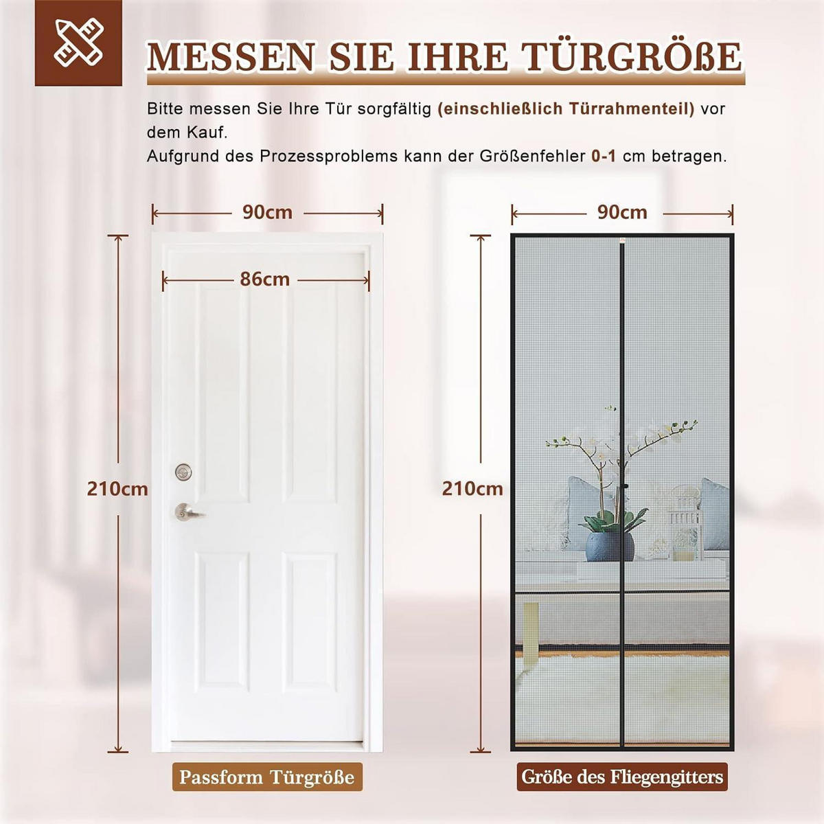 FLIEGENGITTER Balkontür mit Klettverschluss, 90x210cm Insektenschutz ohne Bohren in schwarz - Schwarz, Textil (90/1/210cm)