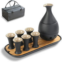 SAKE Set 10-teiliges Set Keramik mit Bambustablett und Ledertasche - Multicolor, Keramik (12/30.5cm)