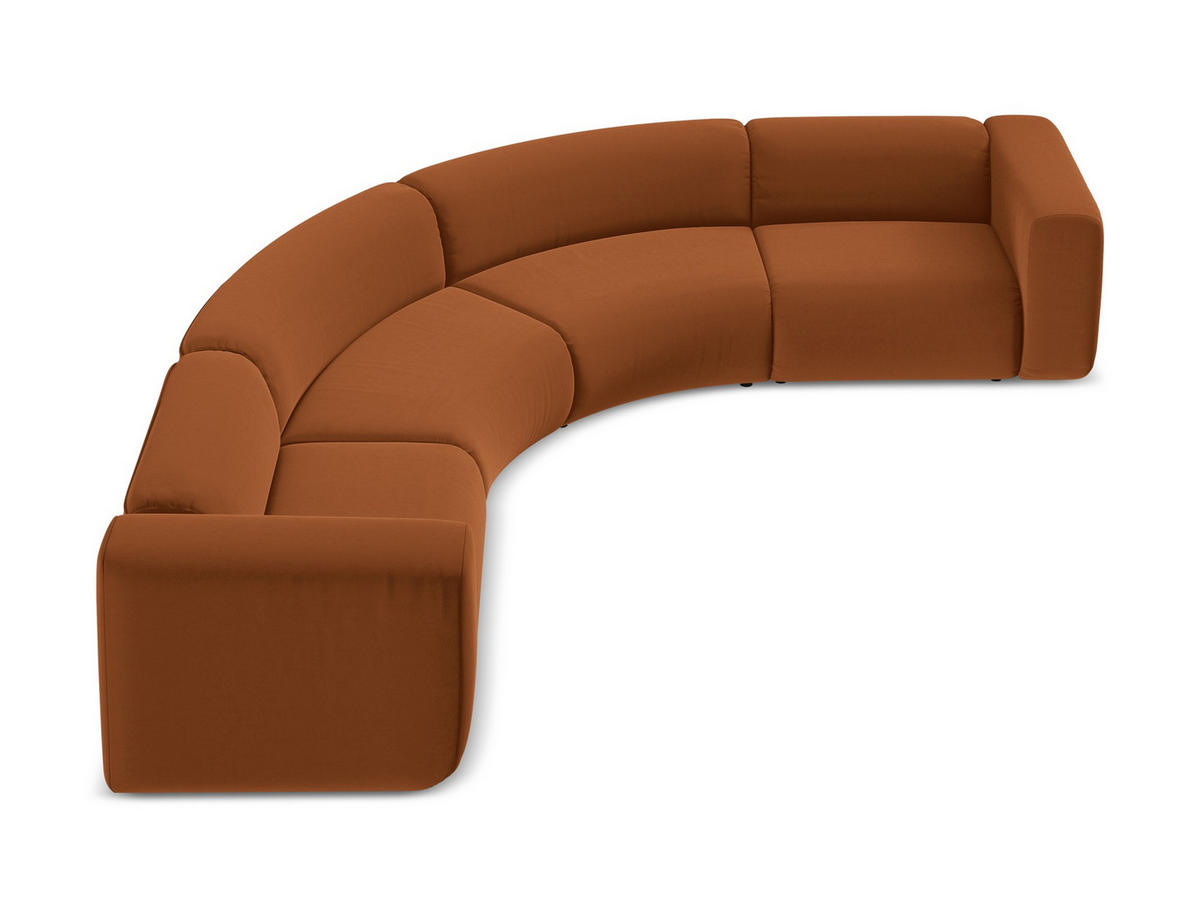 ECKSOFA Samt Stoff Orange - Terra cotta/Schwarz, Kunststoff/Textil (318/318cm) - Makamii