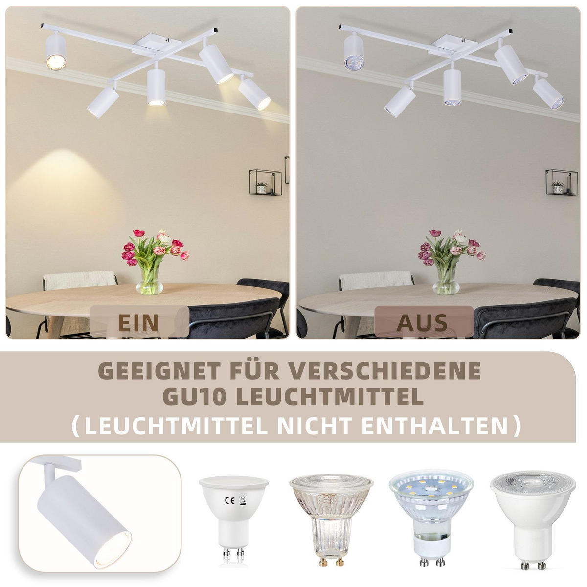 STRAHLER Berlinchen 5-flammig 77.5/57.5/21 cm - Weiß, Metall (77.5/57.5/21cm) - Nettlife
