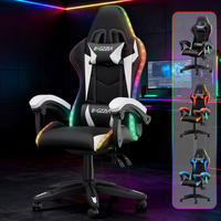 GAMINGSTUHL Schwarz-Weiß Racing Ergonomisch mit LED-Licht - Weiß, Leder (29/59/79cm) - Rattrix