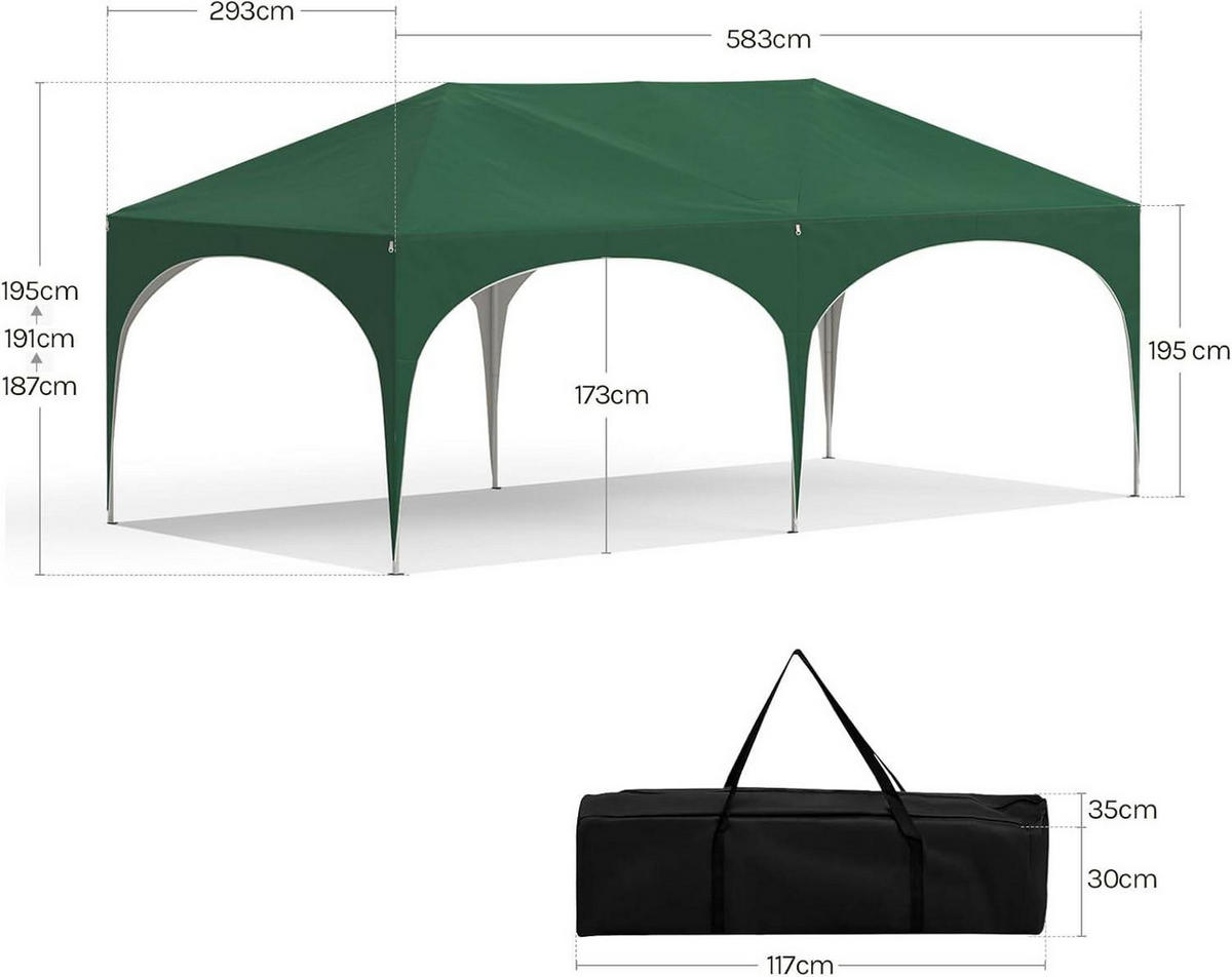 PAVILLON, Faltpavillon 3x6 m, mit 6 Seitenwänden, Grün - Grün, Metall (300/250/600cm) - Woltu