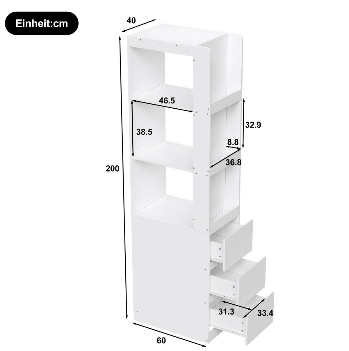 HIGHBOARD 60/200/40 cm Weiß aus Spanplatte mit 3 Schubladen - Weiß, Holzwerkstoff (40/200/60cm) - OKMYHOME