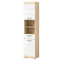 HOCHSCHRANK weiß Hochglanz, Eiche 37 cm, Badschrank mit 6 Fächern - Weiß Hochglanz/Eichefarben, Holzwerkstoff/Kunststoff (37/191/31cm) - Inn.Furn