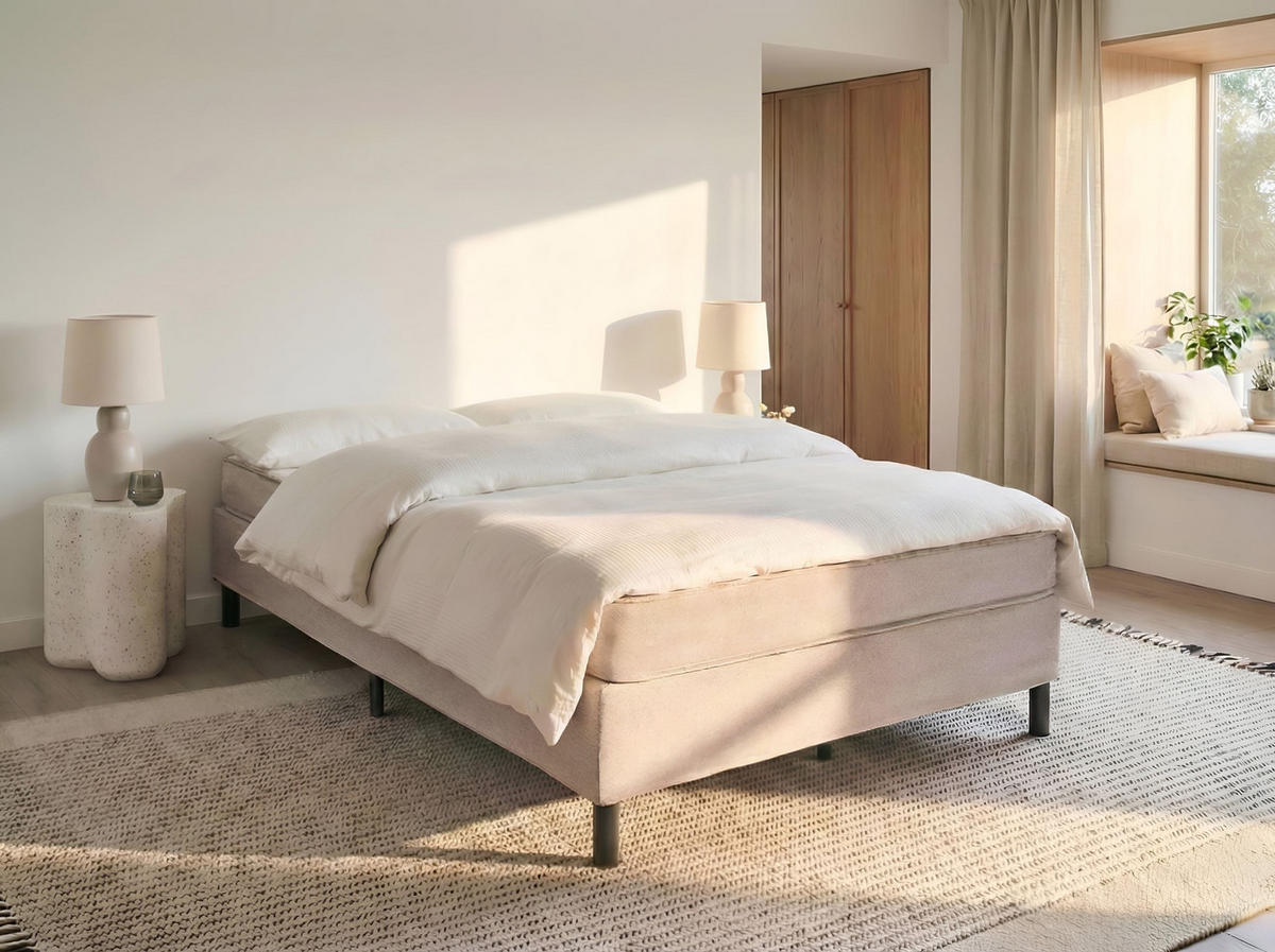 BOXSPRINGBETT ohne Kopfteil 140/200 cm Stoff Beige Countess - Beige, Textil (140/200cm) - Beliani