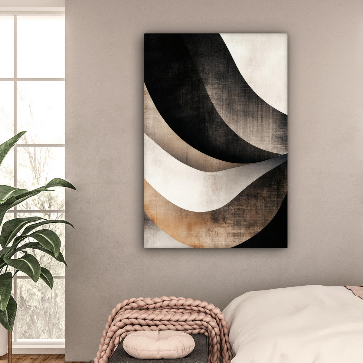 LEINWANDBILD Abstrakt - Wellen - Schwarz - Verwittert Deko Groß 90x140 cm - Trüffeleichefarben, Textil (90/140cm) - MuchoWow